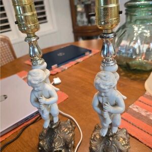 Elegant Cherub Table Lamps in White and Gold